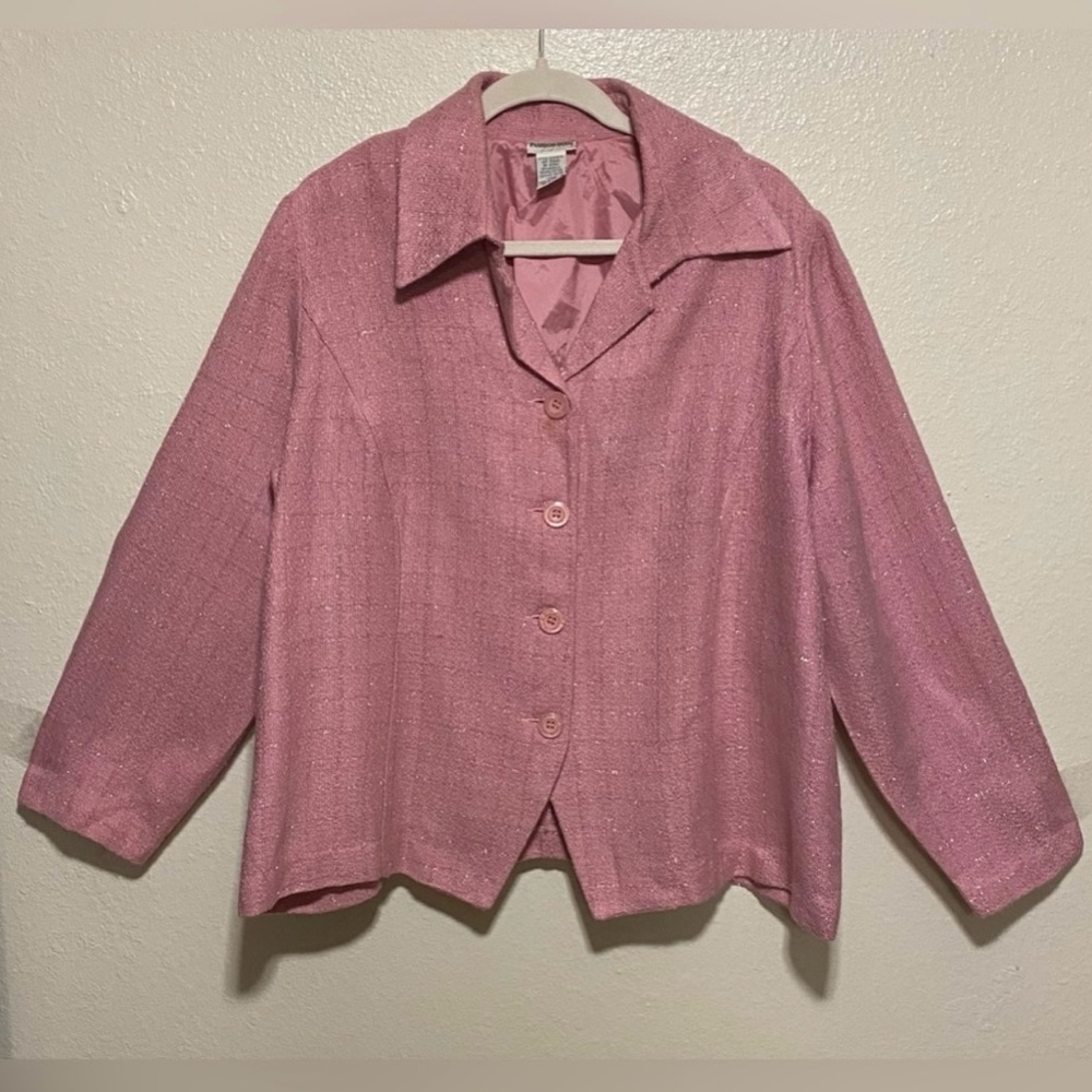 Fashion Bug Pink Sparkle Blazer Jacket 18W 20W Button Front Career Chic - Picture 2 of 4